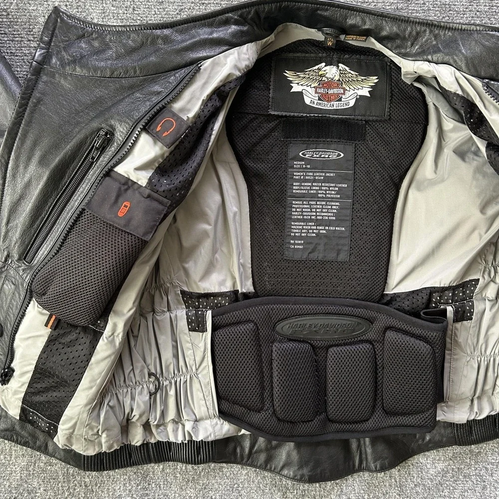 Harley Davidson FXRG Jacket Womens Medium Black Leather Motorcycle Armored‎